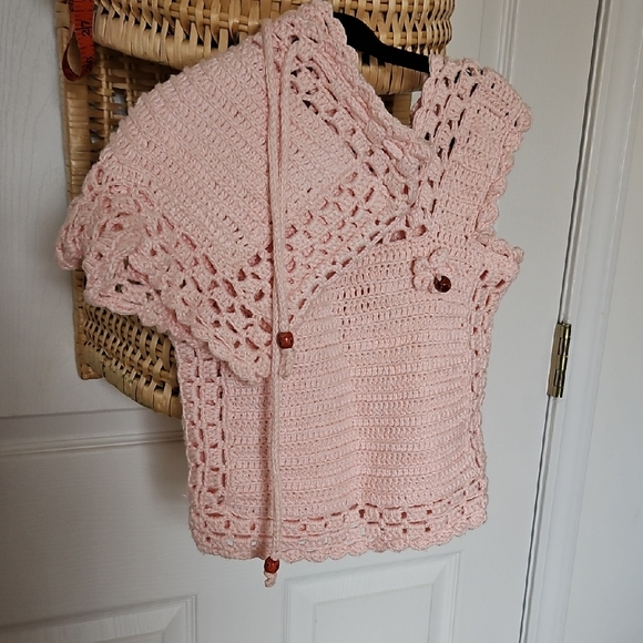 hand knit Other - Pink Cotton Crochet Tank And Shorts With Beads